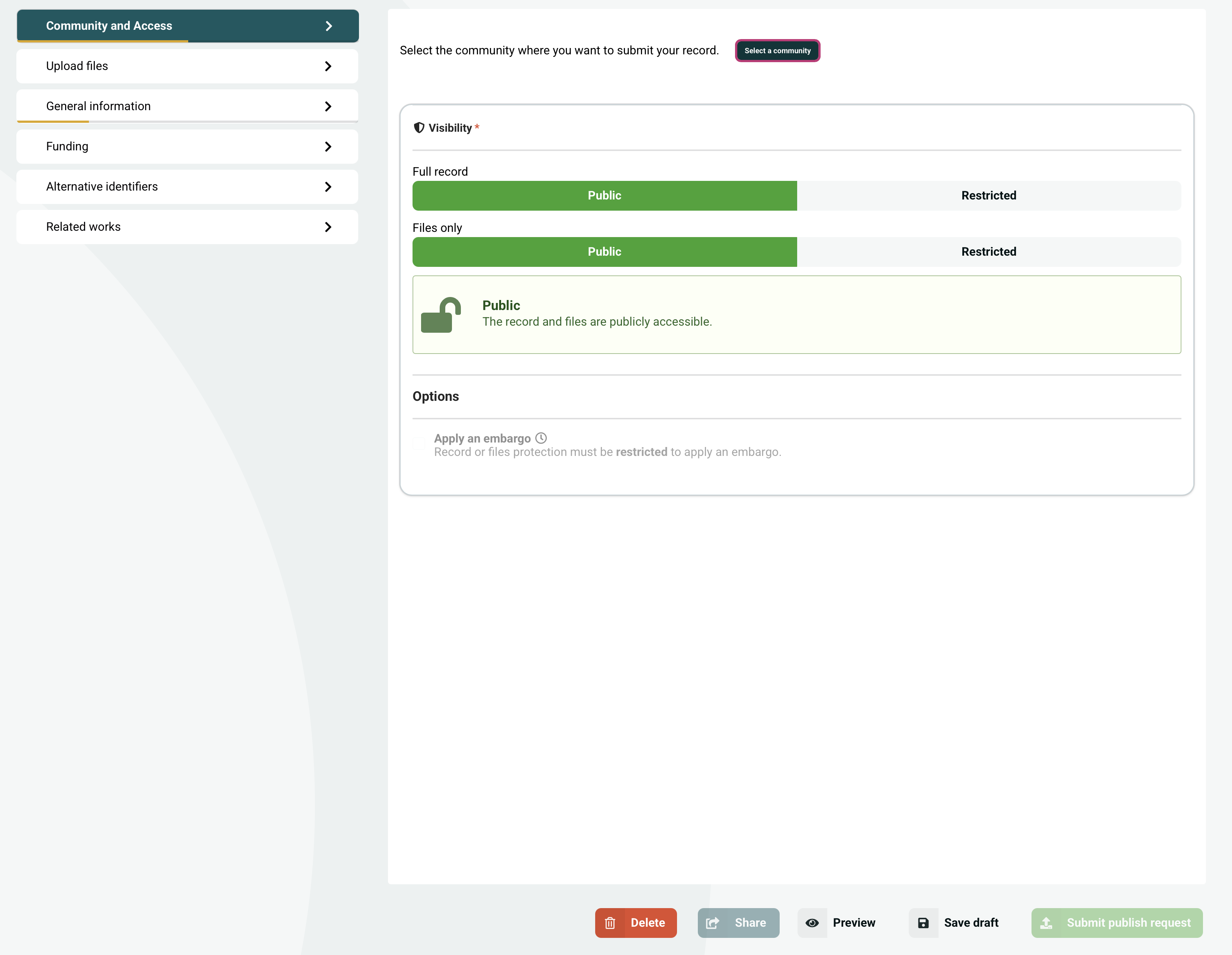 Deposit form wizard with vertical section tabs